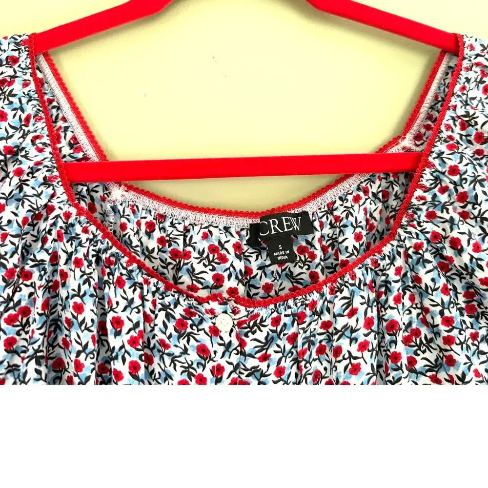 J. Crew Poppy Crepe de Chine Top Skirt Set Floral Blue Red Size Small